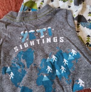 Peek 100% Cotton Gray and Blue Baby 2 Piece Set with Fun Yeti Print ,NEW